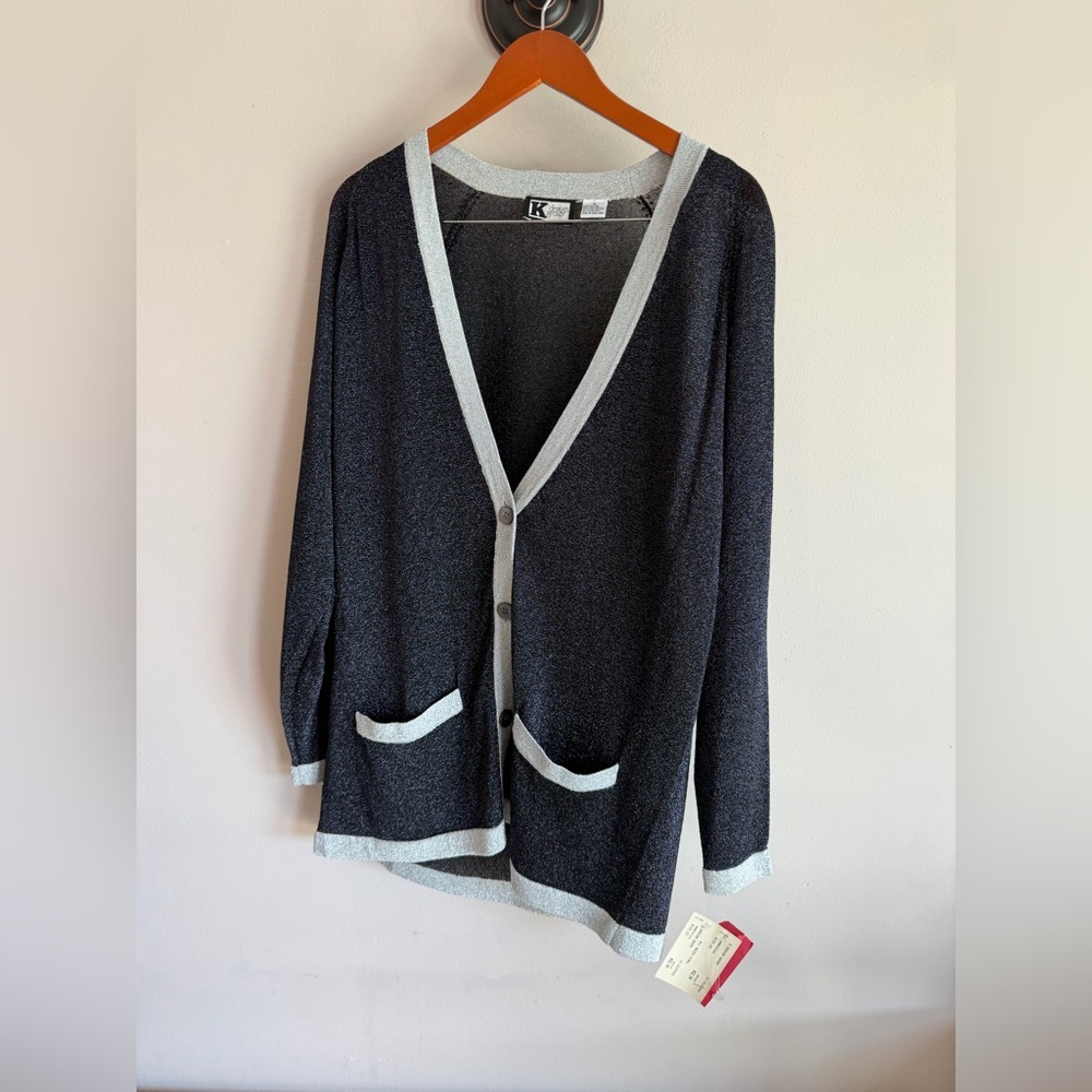 Black Cardigan with Silver Trim nwt medium K design Group